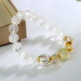 Natural White Phantom White Asai Yellow Crystal Lion Awakening Bracelet - Wealth & Healing